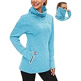 Soneven Women's Running Fleece Sweatshirts Cowl Neck Thermal Pullover Long Sleeve Shirt with Pocket and Neck Gaiter Face Mask