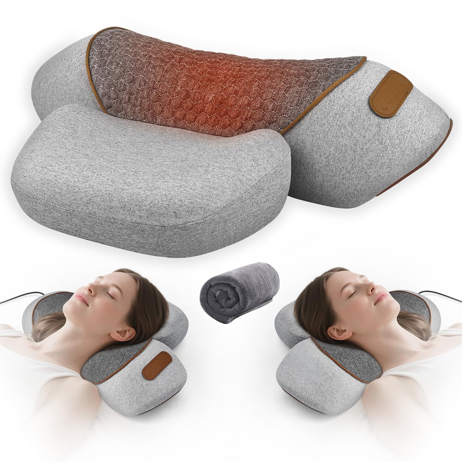 Photo 1 of 3-in-1 Neck Massager Pillow for Pain Relief, Featuring Heat & Gentle Support, Cervical Massage Pillow for Neck, Shoulder & Back, Ergonomic Design for Daily Comfort, Plug-in Use for Continuous Power