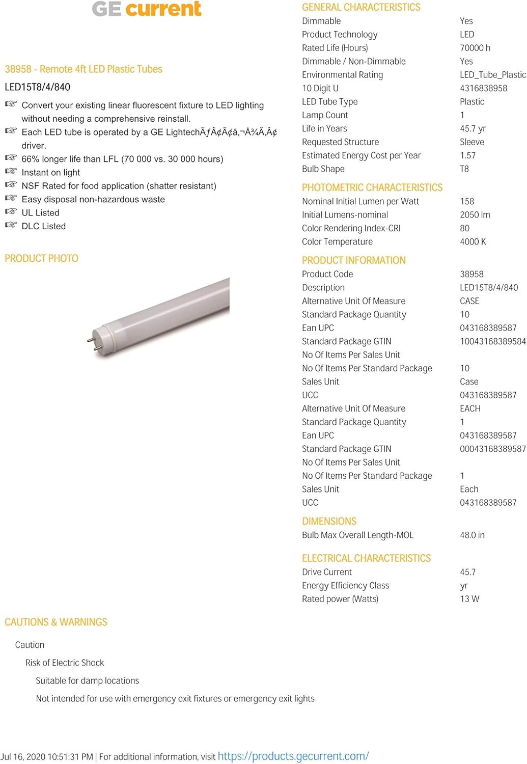 Ge 358 Led15t8 4 840 Remote 4ft T8 Led Plastic Tube 4000k Type C Amazon Com