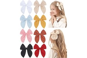 Doboi 8PCS Baby Girls Hair Clips Fable Hair Bows Cotton Linen Bows for Girls Hair Accessories for Baby Toddlers Kids