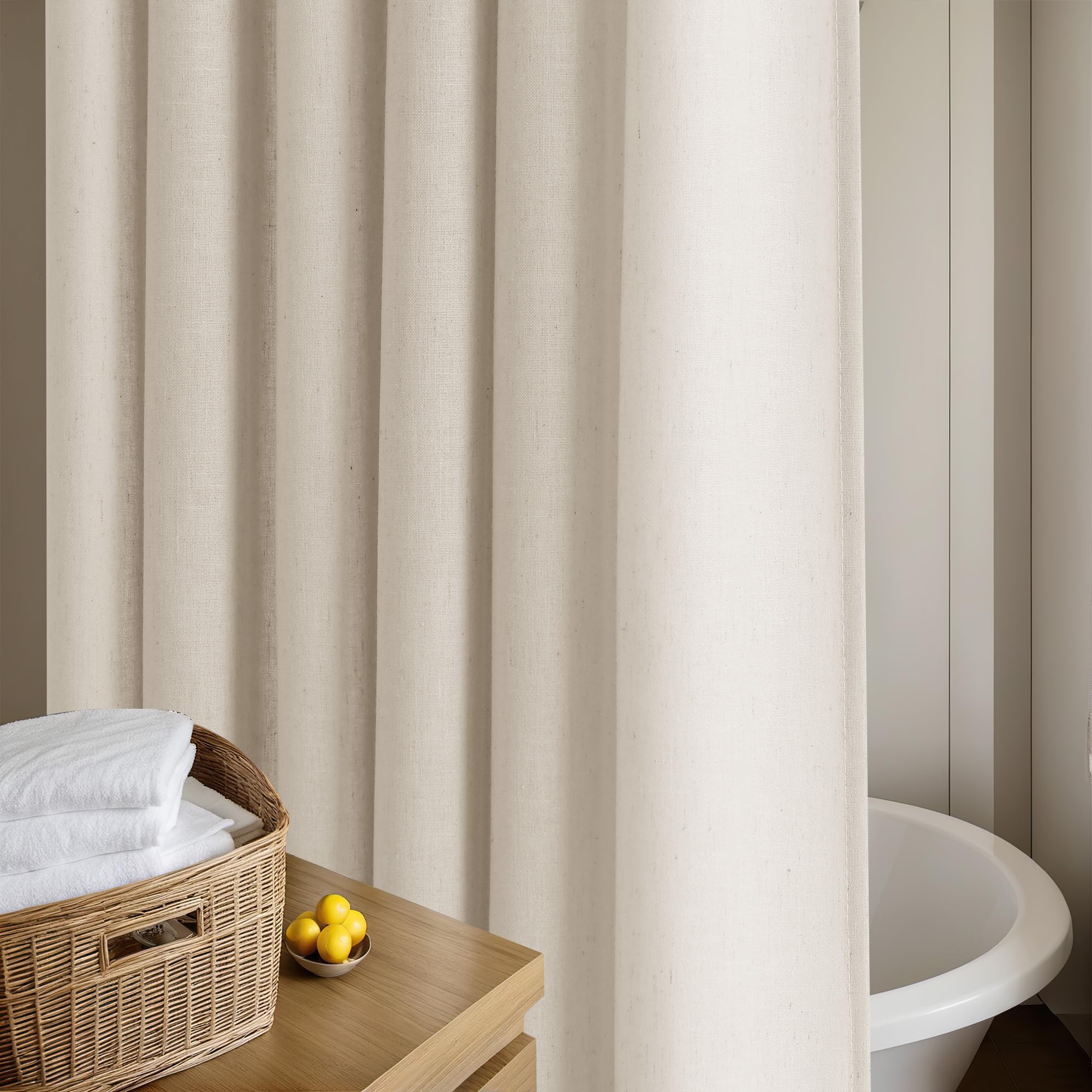 Photo 1 of Beige Linen Shower Curtain Neutral Shower Curtains for Bathroom Decor Flax Textured Bath Drapes Boho Farmhouse Rustic Shabby Chic Country Bathroom Tan Beige Drapes with Hooks, 72x72