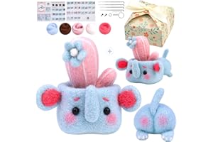 Pnytty Needle Felting Kit, Complete Needle Felting Starter Kit Elephant with Easy Video Tutorials, Felting Wool, Animal Felting Kits for Beginners DIY Crafts, Home Decor and Gifts