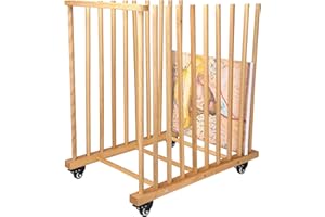 YIVIVEN Art Storage Rack, Wood Storage Stand for Canvas Boards, Wheel Art Storage Rack with Caster Wheels, Panel, Frame, Drawing Board, Printed Matter, Paper Pad, Backing Plate