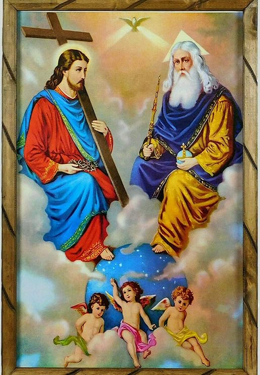 Amazon Com Santisima Trinidad Padre E Hijo Y Espiritu Santo Imagen En Cuadro Madera Rustico 36 X 24 Holy Trinity Wooden Rustic Frame New