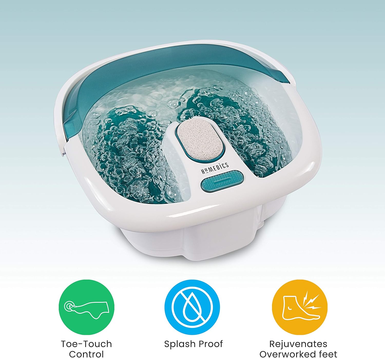 HoMedics Bubble Spa Elite Footbath, 2-in-1 removable pedicure center, Toe-touch control, Easy tote handle no-splash, FB-450H: Health & Personal Care