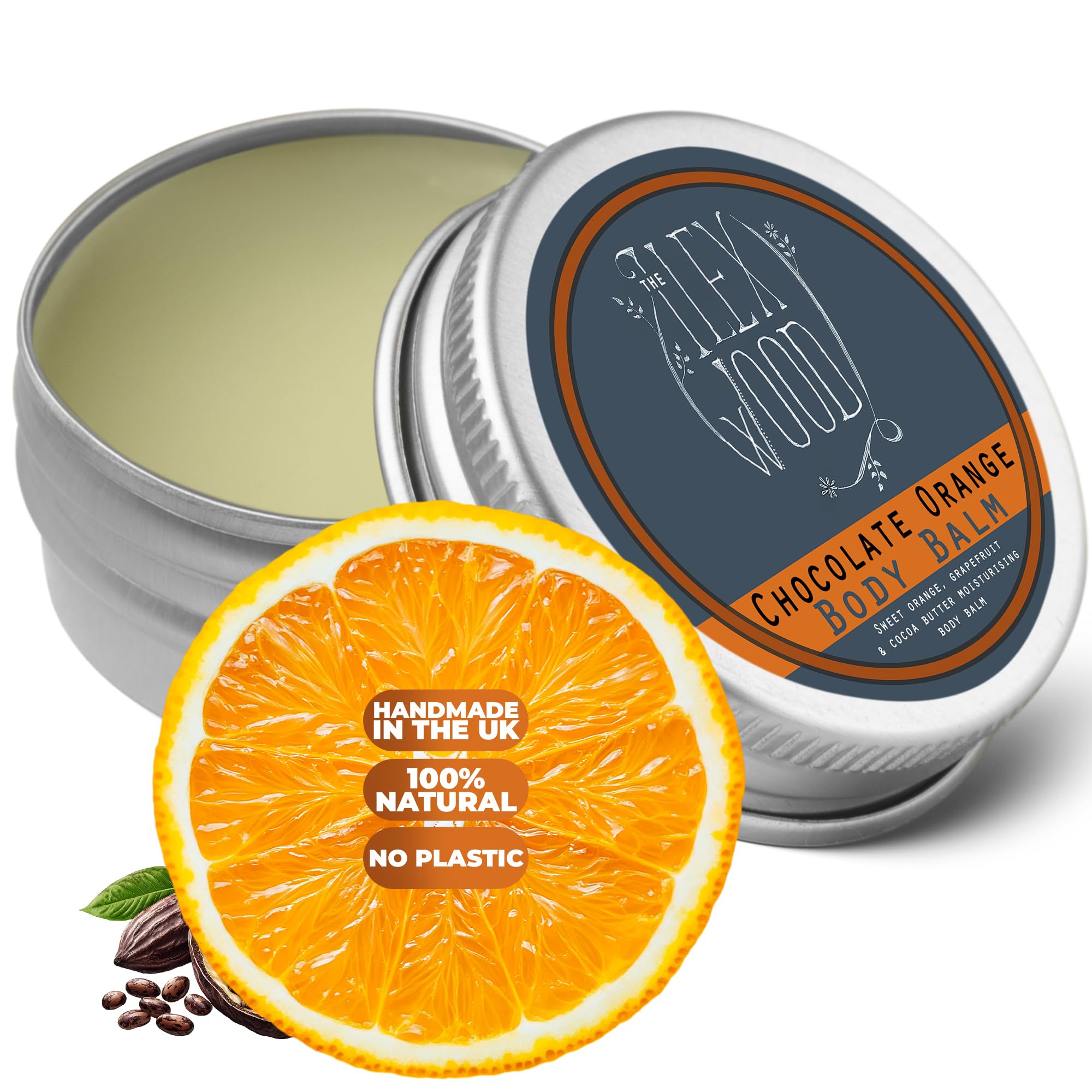 The Ilex Wood - Chocolate Orange Body Balm - 250ml. Orange and Cocoa Butter Vegan Body Balm. Organic Natural Moisturising Butter Cream. Handcrafted in UK. Cruelty Free, Palm Oil Free, Plastic Free. — image 1