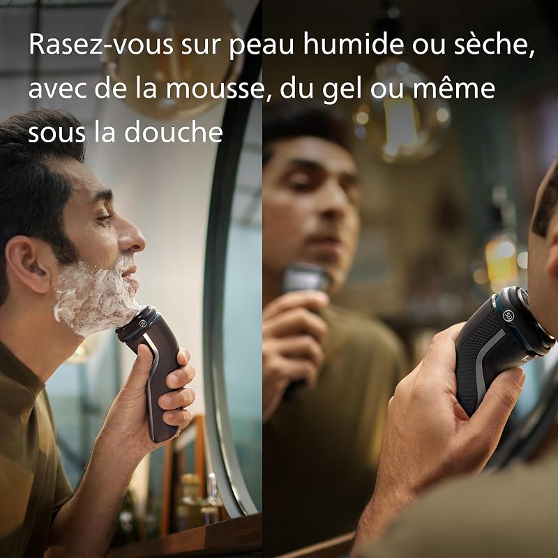 Electric Shaver Series 3000 - rasoir électrique Wet & Dry pour hommes avec technologie SkinProtect, couleur Noir, tondeuse rétractable, rasoir sans fil avec housse de voyage (modèle S3241/12)