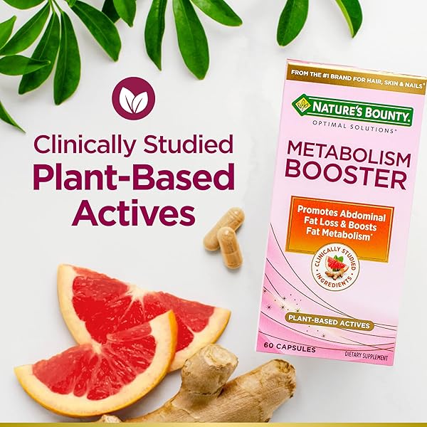 NATURE’S BOUNTY OPTIMAL SOLUTIONS METABOLISM BOOSTER SUPPLEMENT, BOOSTS FAT METABOLISM, PROMOTES ABDOMINAL FAT LOSS, WITH CITRUS EXTRACTS AND BLACK GINGER, 60 CAPSULES