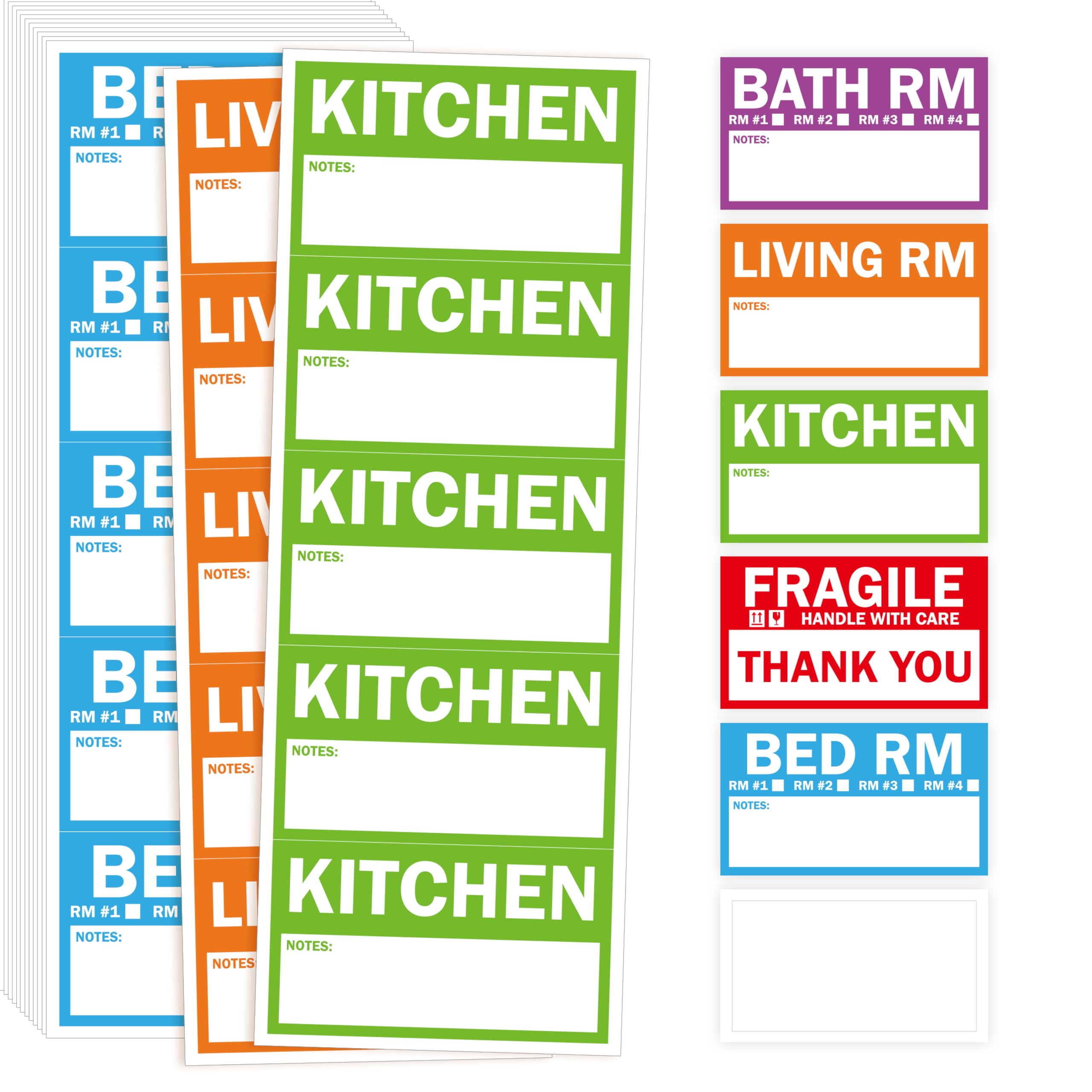 Photo 1 of 300PCS Home Moving Labels, 5 Color Coding Labels Packing Box Stickers with 50 Fragile Stickers & 50 Blank Ones (Each Measures 2” x 3.6”)