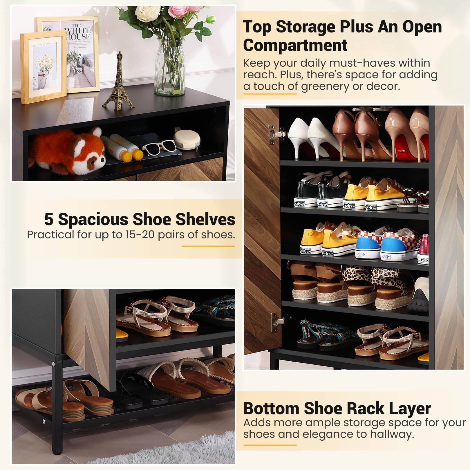 Aceshin Upgrade Shoe Organizer with Doors, Shoe Storage Cabinet with Adjustable Shelves for Entryway, 7-Tier Entryway Shoe Rack Storage for Hallway, Closet, Living Room (Black)