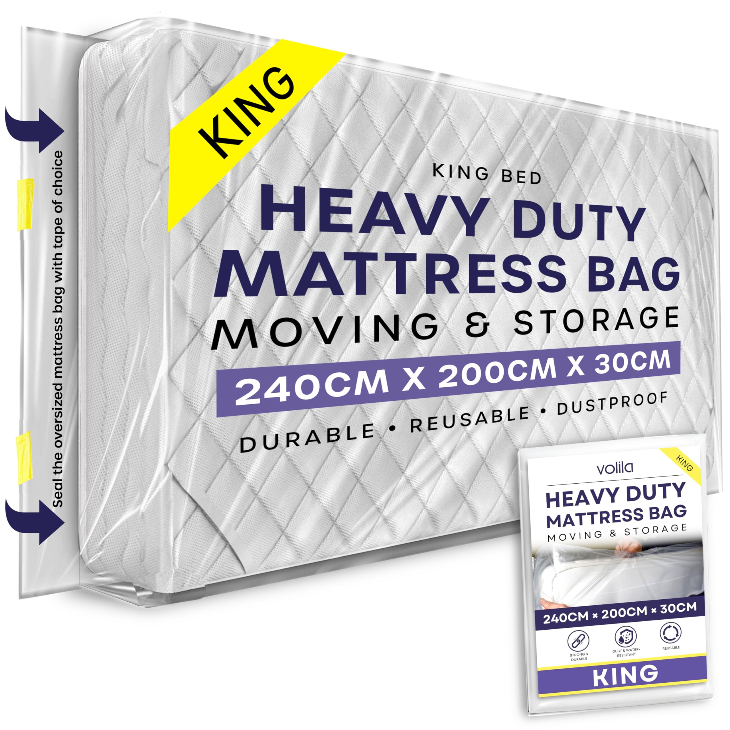 King Size Heavy Duty Mattress Bag for Moving and Storage - Reusable Waterproof Mattress Cover for Moving, Storage and Protect Beds from Stains, Dust, and Pest Damage