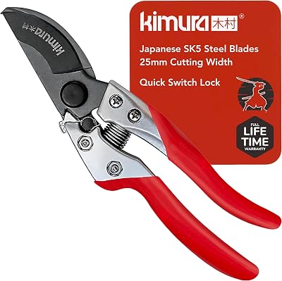 Kimura 8" Pro Bypass Garden Secateurs - Heavy Duty SK5 Japanese Steel