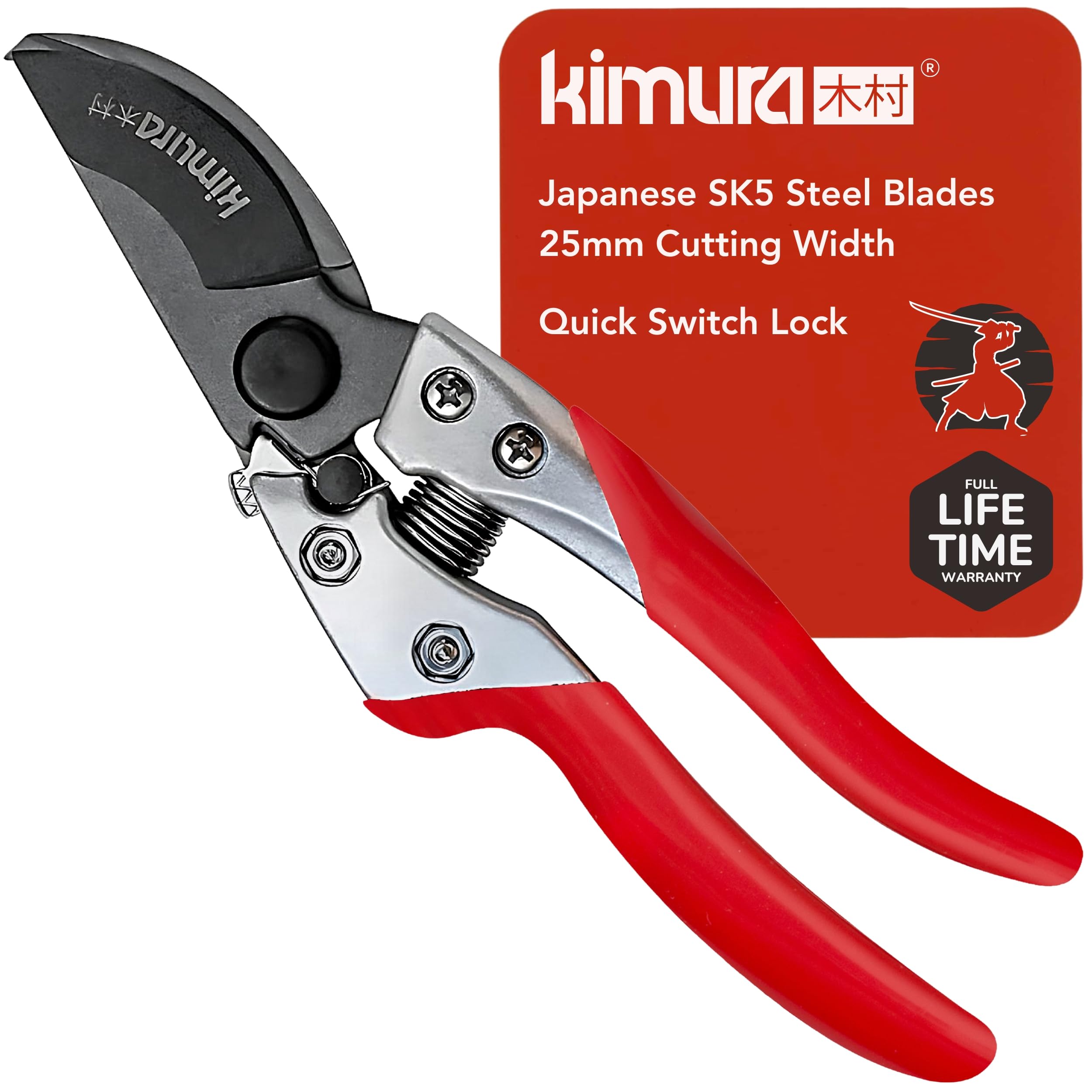 Kimura® 8" Pro Bypass Garden Secateurs, Heavy Duty Premium Japanese SK5 Steel Blades, Non-Slip PVC Coated Handles, Lightweight & Ergonomic, Japanese Bypass Pruning Shears