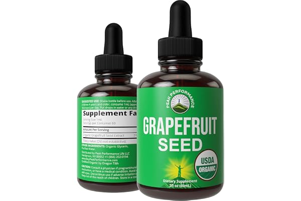USDA Organic Grapefruit Seed Extract Liquid Drops Supplement. Vegan GSE Grapefruit Seed Extract For Women and Men. Zero Sugar
