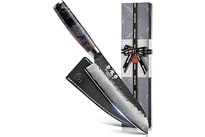 Japanese Chef Knife with VG10 Core, 7'' Razor Sharp Hand Forged Damascus Santoku Knife for Home & Professional Chefs, Profess