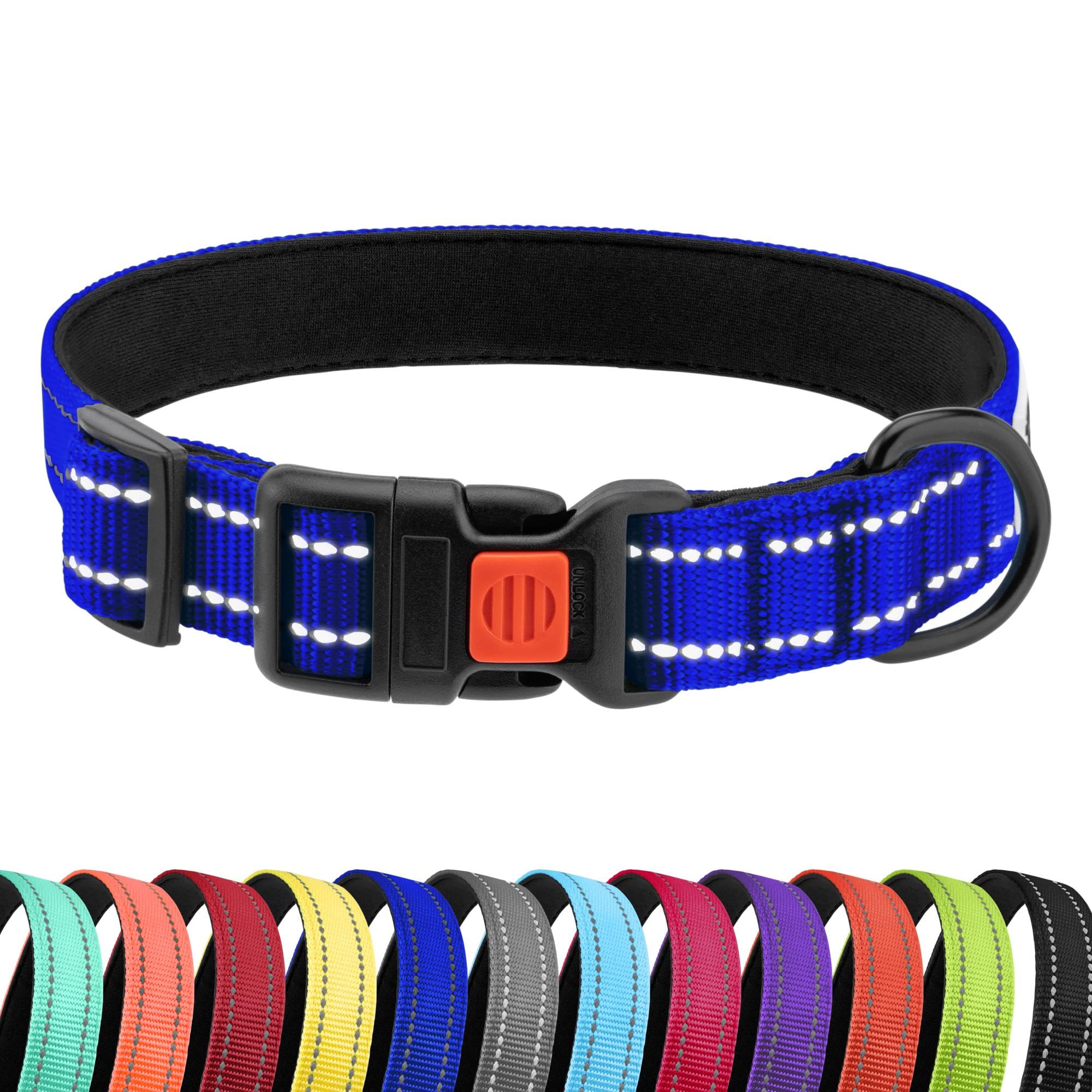 CollarDirect Padded Nylon Reflective Dog Collar for a Small, Medium, Large Dog or Puppy with a Quick Release Buckle - Boy and Girl (Dark Blue, 25-33 cm)