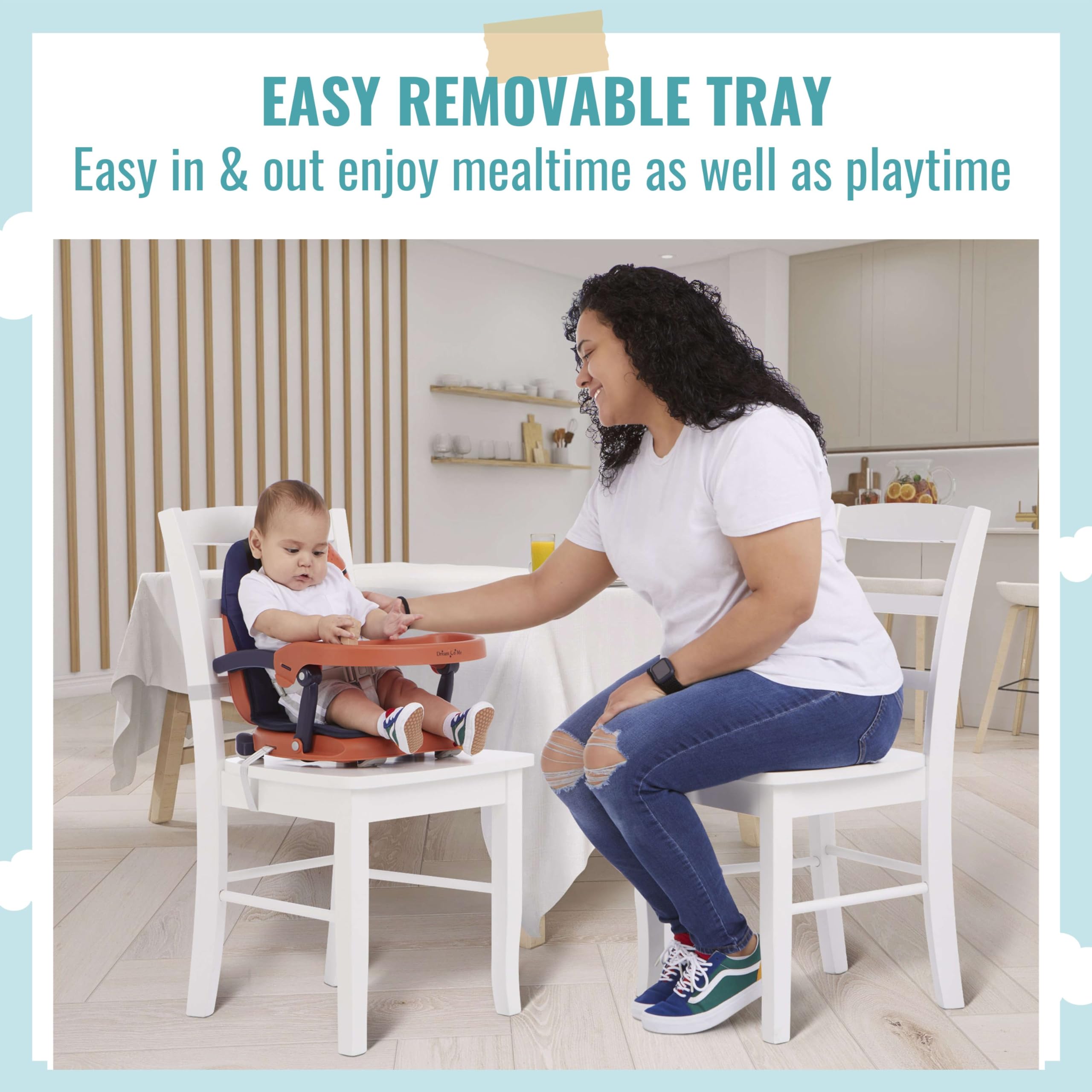Dream On Me Munch N Go Booster Seat for Dining Table, Lightweight Compact Fold Travel Booster Seat, 3-in-1 Convertible, Four Level Height Adjustment and Easy Tray Removal