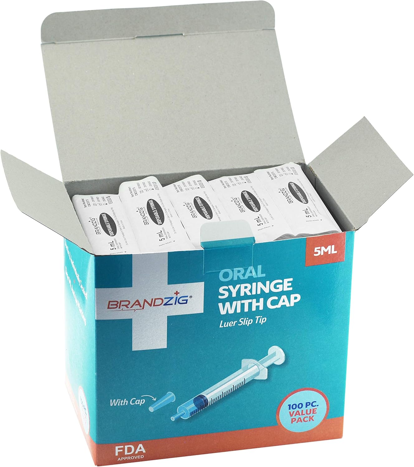 5ml Syringe with Cap (100 Pack) | Oral Dispenser Without Needle, Luer Slip Tip, | Individually Wrapped Medicine Dropper for Infants & Pets: Health & Personal Care