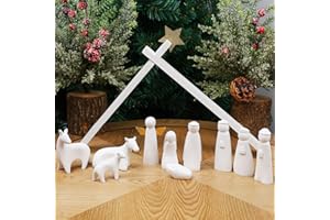 Juegoal Christmas Nativity Sets, Set of 11 White Mini Nativity Scene Resin Figurines, Xmas Holy Family Table Ornaments, Religious Holiday Collection Gifts, Baby Jesus Nativity Mantle Shelf Decor