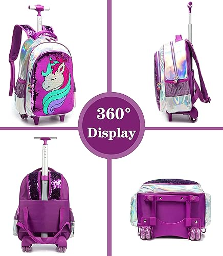 Meetbelify Girls Rolling Backpack Kids Backpacks with Wheels