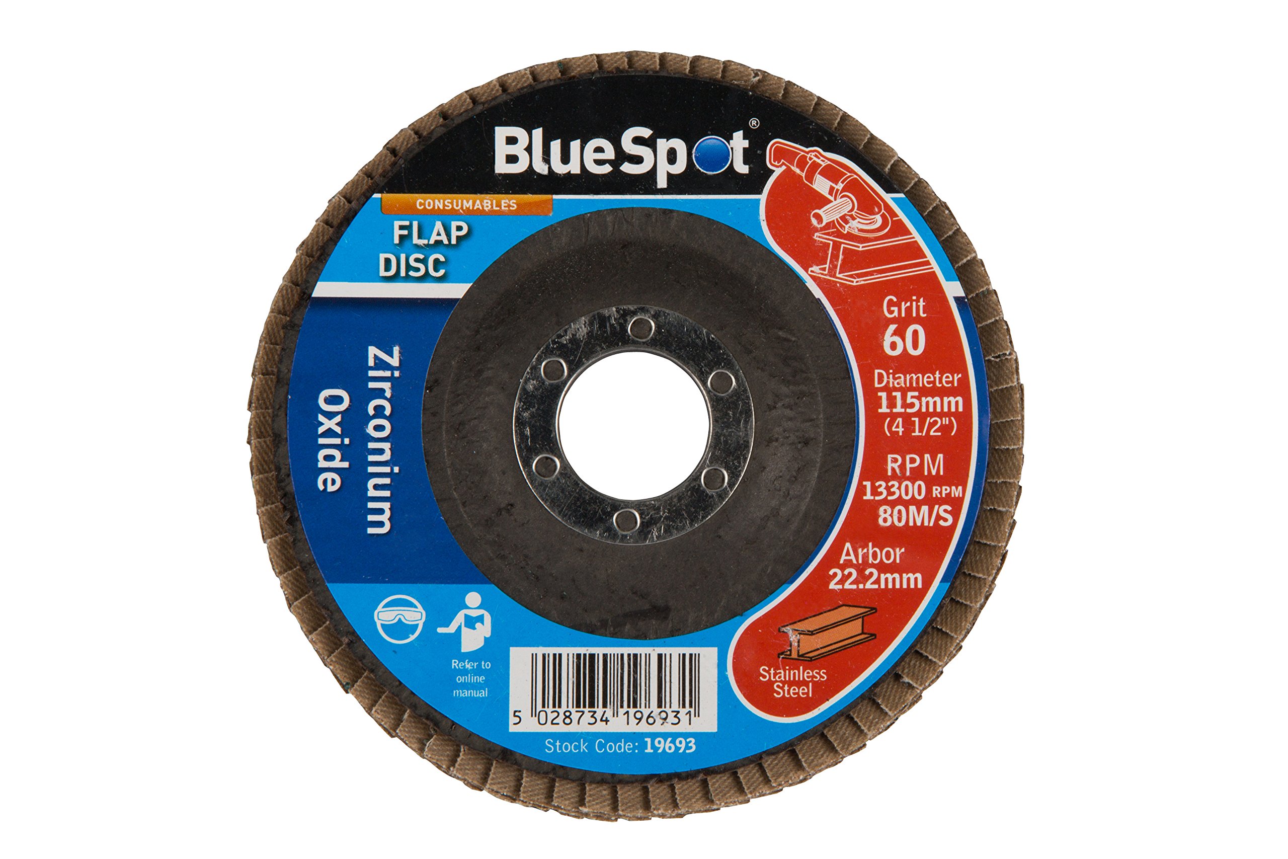 Blue Spot Tools 19693 60 Grit Zirconium Flap Disc, Blue