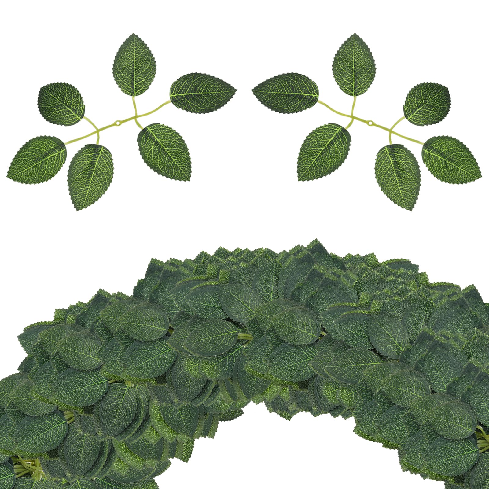 PATIKIL Artificial Rose Leaves, 200 Pcs Fake Leaves Flower Silk Greenery Leaves Bulk for DIY Wedding Bouquets Garland Centerpieces Party Decorations, Dark Green