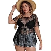 Floerns Women's Plus Size Sheer Mesh Short Sleeve Crop Top T Shirt Without Bra