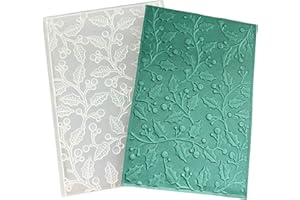 DIYology 3D Christmas Leaves Embossing Folders for Card Making, 3 d Mistletoe Leaves Texture Embossing Folder Template for DIY Paper Crafting Scrapbooking Polymer Clay Decoration