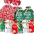 Funnlot Christmas Drawstring Gift Bags 32PCS in 7 Styles Christmas Wrapping Bags Xmas Treats Bags Christmas Party Favor Pouch Goody Sweet Treat Candy Bags with Ribbon Ties Christmas Gift Bags Drawstring
