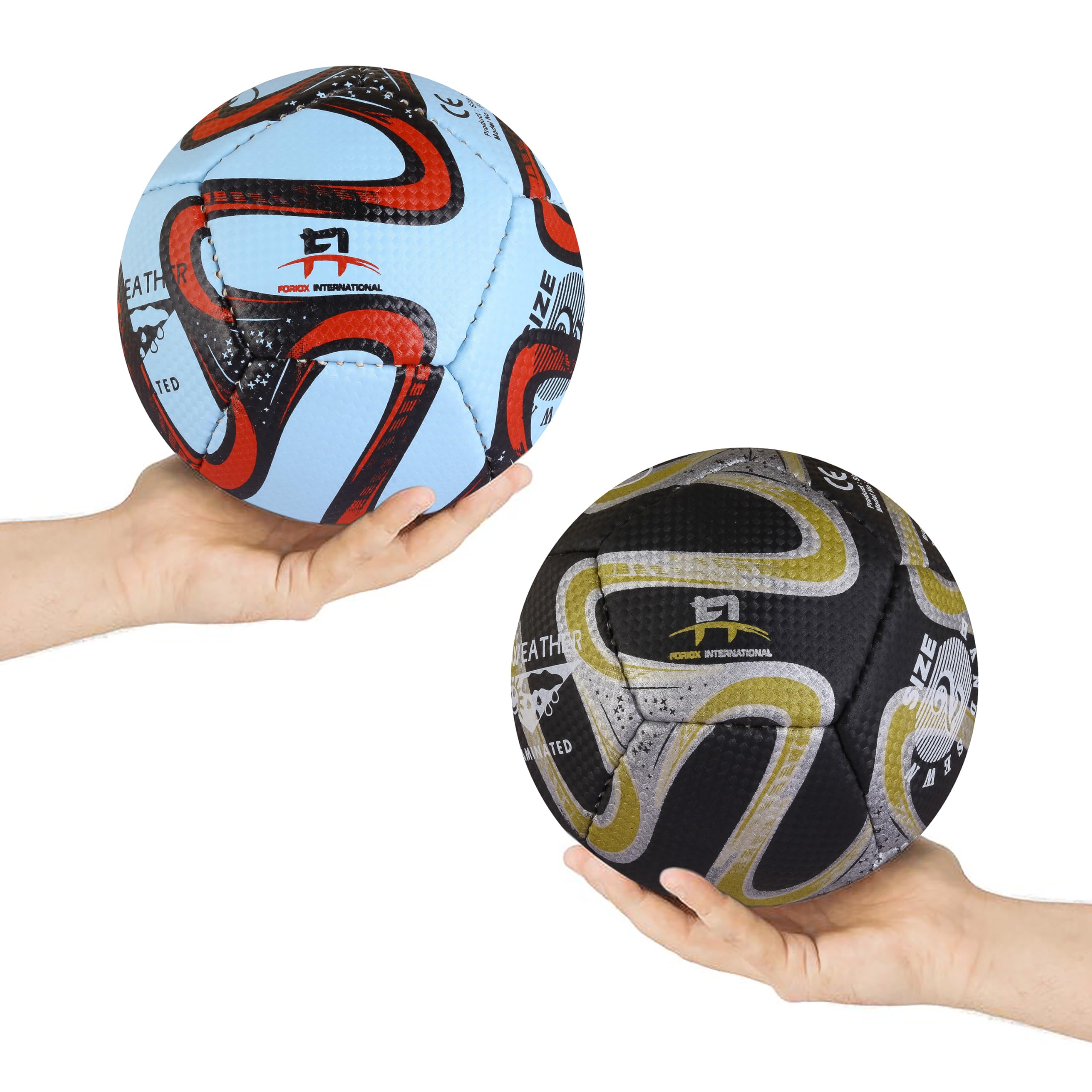 Foriox International Pack of 2 footballs Toddler, Size 2, Kids Lighter-weight Training football Garden Outdoor Soccer ball Yard Lawn 2 3 4 5 6 Years (Size 2, Black & Sky Blue)