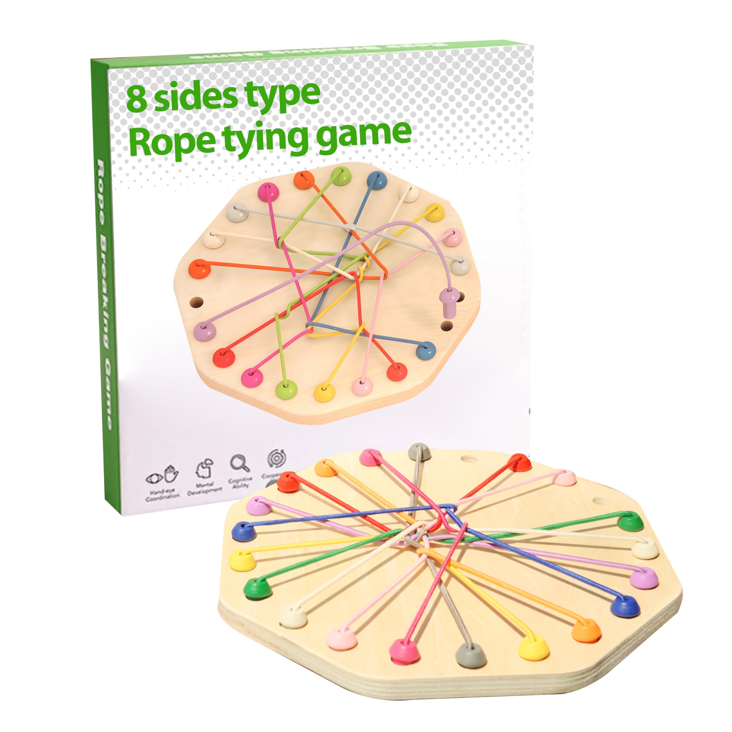 Photo 1 of 10-Piece Wooden Rope Untangling Puzzle Game–Knot Logic Board Toy for Kids & Family, Multi-Level Brain Teaser to Develop Fine Motor Skills