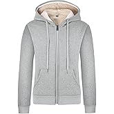 Gihuo Women's Sherpa Lined Hooded Sweatshirt Zip Up Winter Warm Hoodie Comfy Hooded Fleece Jacket