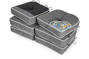 SUNROX LokGrip Non Slip Gel Memory Foam Chair Cushions for Tailbone Pain Relief, Tufted Stain Resistant Thicken Durable Seat Pad Cushion for Kitchen Dining Office 17"x16" Set of 6, Heather Charcoal