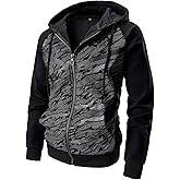 AFILOK Men's Zip Up Hoodie Fleece lightweight Sweatshirt Camo Color Block Fashion Long Sleeve Hooded WIth Kanga Pocket