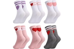 Jspupifip Kids Socks, 6 Pairs Crew Athletic Cotton Girls Toddler Striped Socks with Retro Stripes Hearts