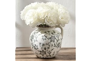 5.39 Inch Vintage Gray Chinoiserie Floral Vase, Antique Rustic Ceramic Vase for Home Decor, Living Room, Bookshelf, Office, E