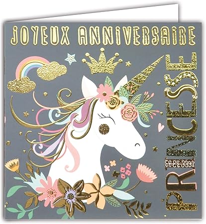 Afie 67 1111 Carte Joyeux Anniversaire Licorne Poney Fille Princesse Couronne Rose Fleurs Roses Cartes Cuisine Et Maison Estiloss Com