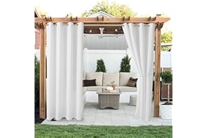LORDTEX Linen Look Indoor/Outdoor Curtains, 52" W x 120" L, White Waterproof, Privacy, Sun Blocking Textured Grommet Curtains for Patio, Pergola, Porch, Deck, Lanai, and Cabana, Set of 2 Panels