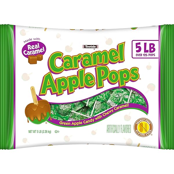 TOOTSIE ROLL CARAMEL APPLE POPS – CARAMEL COVERED GREEN APPLE CANDY LOLLIPOPS – BULK GLUTEN FREE CANDY – 5 POUND BAG OF CARAMEL APPLE SUCKERS