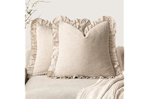 Foindtower Set of 2 Decorative Soild Fringe Ruffle Throw Pillow Covers Soft Boho Farmhouse Cushion Cover Cozy Accent Retro Pi