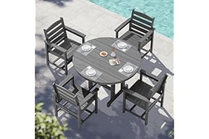 SERWALL 5-Piece Patio Dining Sets, HDPE Outdoor Table and Chairs Furniture Set, 45" Round Dining Table and 4 Dining Chairs, Gray