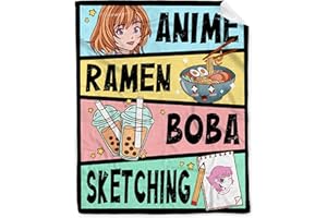 AIBILEEN Anime Blanket Gifts for Girls Kawaii Anime Decor for Women Anime Ramen Boba Sketching Flannel Blanket Anime Lover Stuff, Luxurious Warm and Cozy for S 40X50 Inch for Kids/Child
