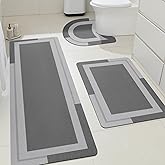 Ultra Thin Bath Mat, Upgrade Backing Non Slip Thin Bath Mats Fit Under Door, Quick Dry Ultra Absorbent Bathroom Rugs, Machine Washable Bath Rugs for Bathroom, Bathtub & Kitchen, Grey/Bordered/3 Piece