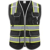 Rhino Hit Reflective Safety Vest for Men Women, High Visibility Safety Vest with 8 Pockets Zipper Front, Meets ANSI Standards