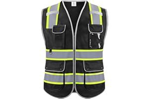 Rhino Hit Reflective Safety Vest for Men Women, High Visibility Safety Vest with 8 Pockets Zipper Front, Meets ANSI Standards