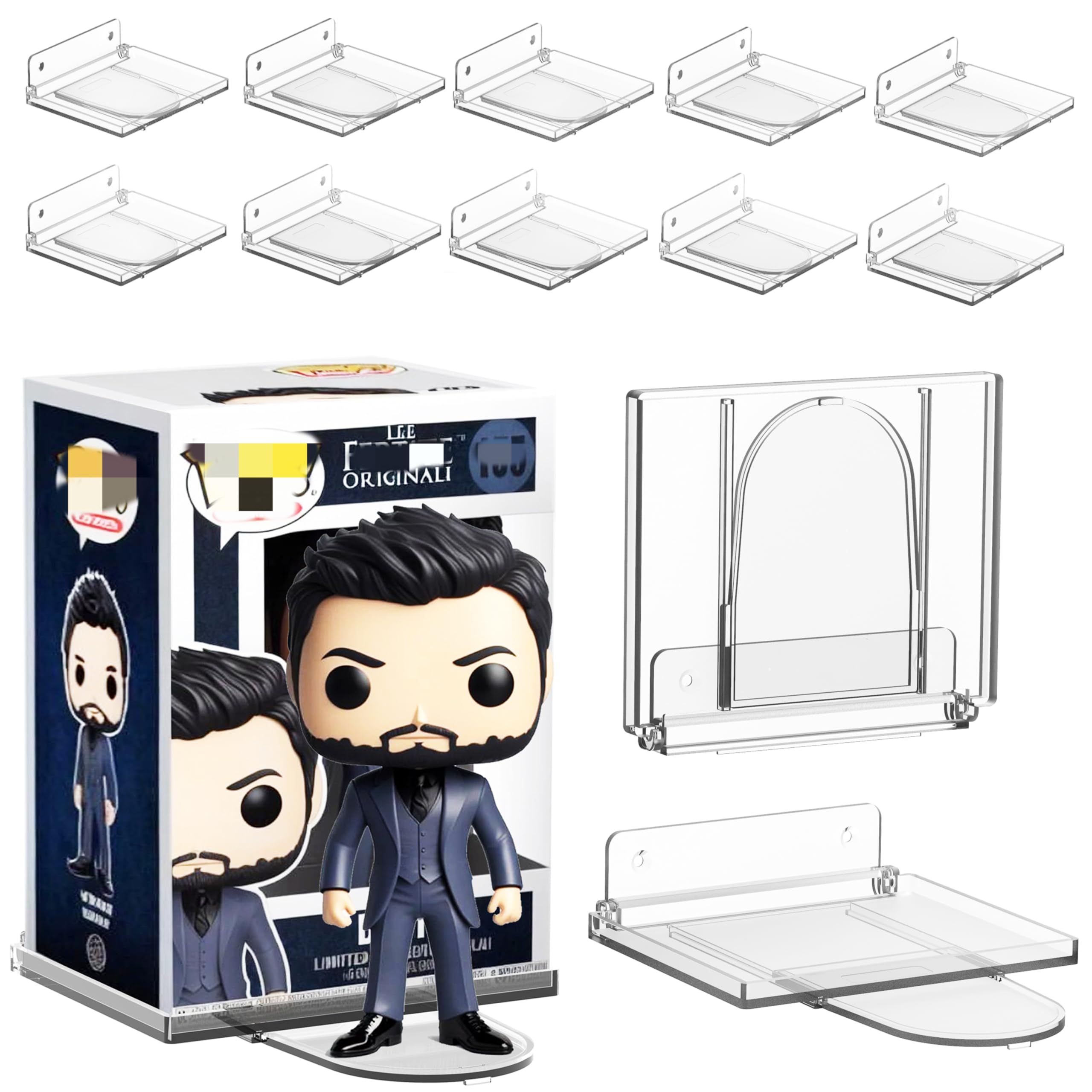 Photo 1 of 10-Pack Collapsible Acrylic Shelf, Compatible with Funko Pop Figure Collection Case (4.5" x 3.5") Or Display Case for Boxed Characters (Clear)