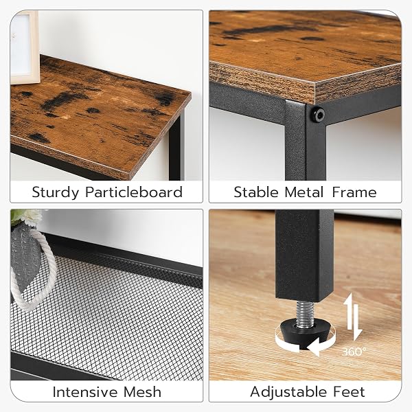 HOOBRO 29.5″ NARROW CONSOLE TABLE, 3-TIER ENTRYWAY TABLE, THIN SOFA TABLE WITH SHELVES, SIDE TABLE, DISPLAY TABLE, FOR HALLWAY, ENTRANCE, LIVING ROOM, BEDROOM, RUSTIC BROWN AND BLACK BF73XG01