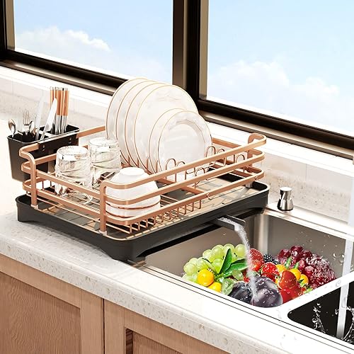 XILIDIA Dish Drying Rack with Drainboard, Aluminum Rust Proof Dish