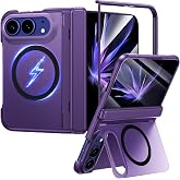 Ainokaai for iPhone Duo Case with Built-in Tempered Glass Screen Protector | Hidden Foldable Kickstand, Full Hinge Protection, Compatible with MagSafe, Mil-Grade Shockproof Cover, Purple