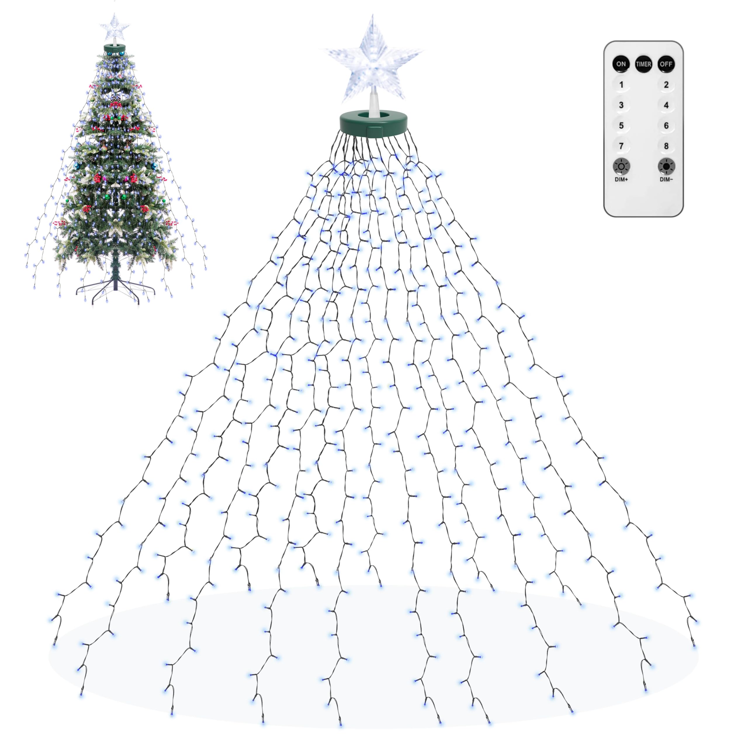 Aneeway Christmas Tree Lights - Cold White, 410LED 2m 16 Strands with Memory and 8 Lighting Modes for Indoor/Outdoor Decoration